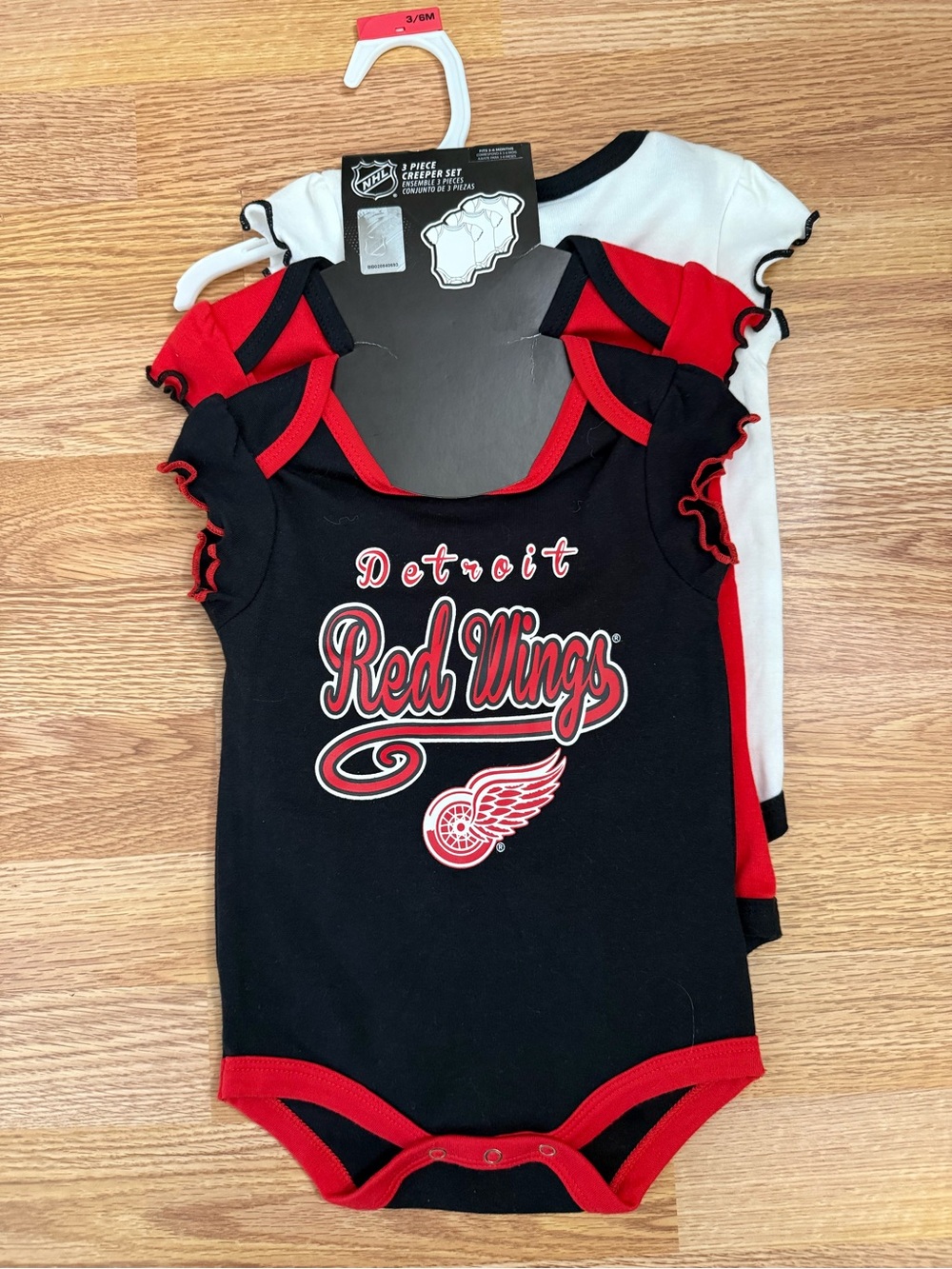 NHL Detroit Red Wings Baby Bodysuit 3-Pack - Black, Red, White
